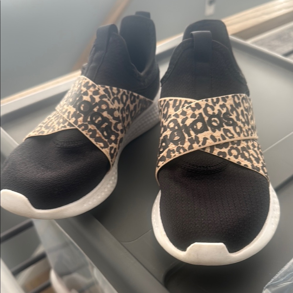 Adidas Black and Tan Slip-On Sneakers with Elastic Strap